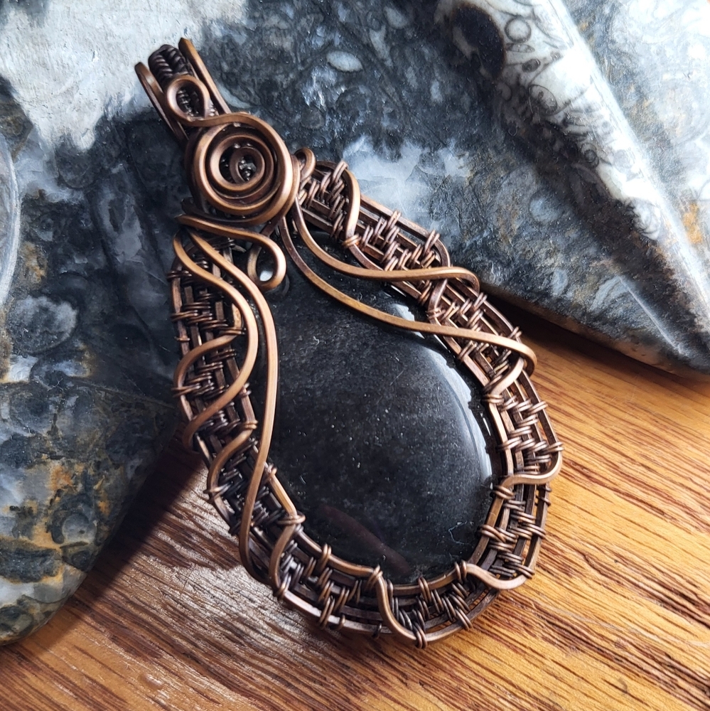 Handcrafted Silver Sheen Obsidian Pendant - Picture 2 of 6
